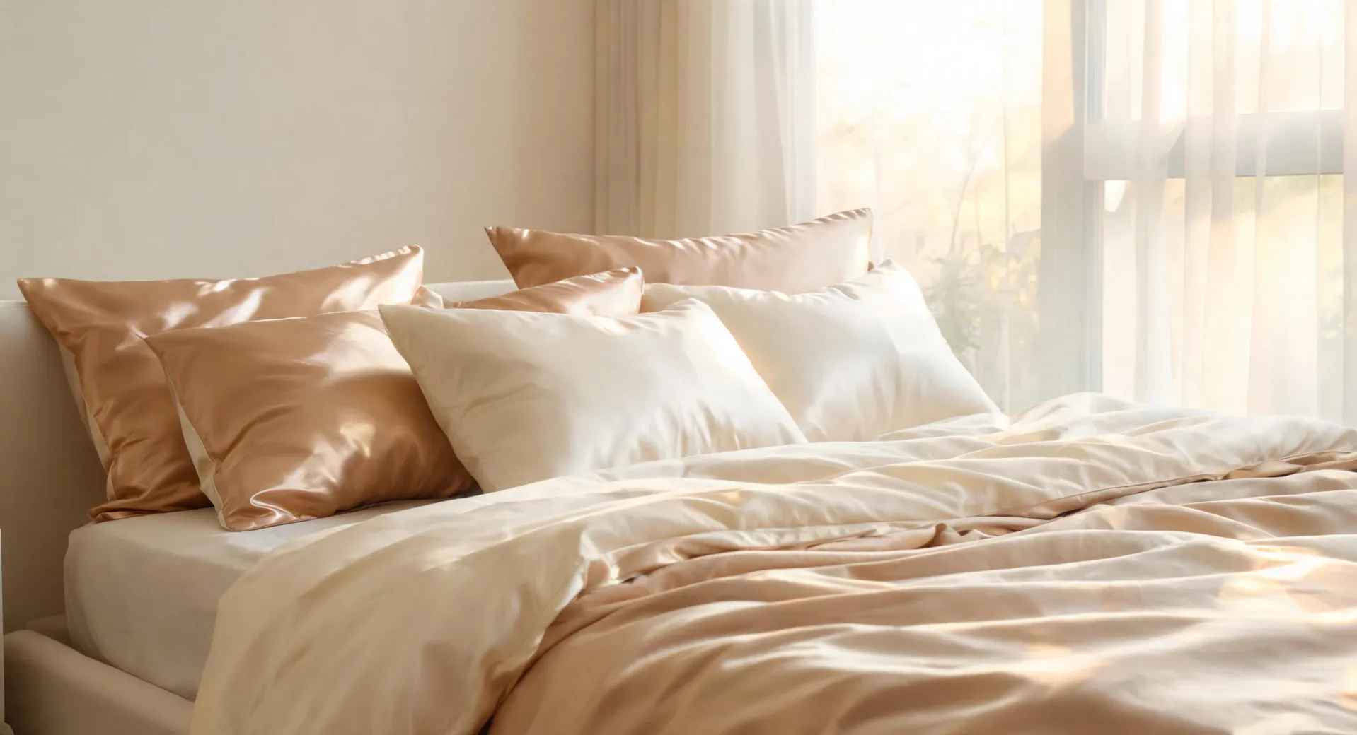 Blissy silk pillowcases styled on a calm bedroom bed