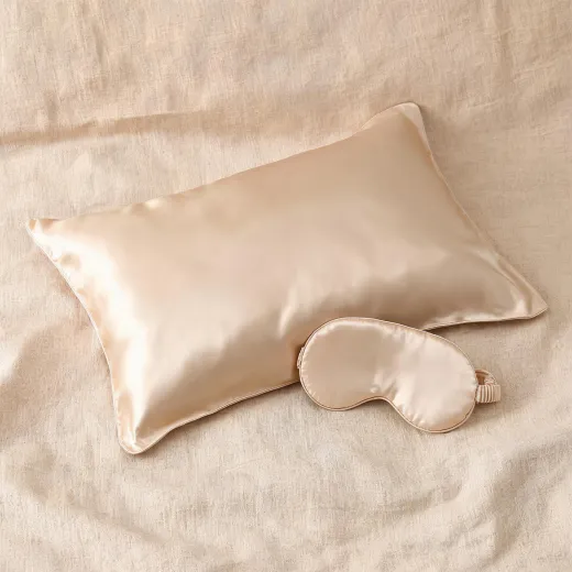 Champagne silk pillowcase and sleep mask gift set