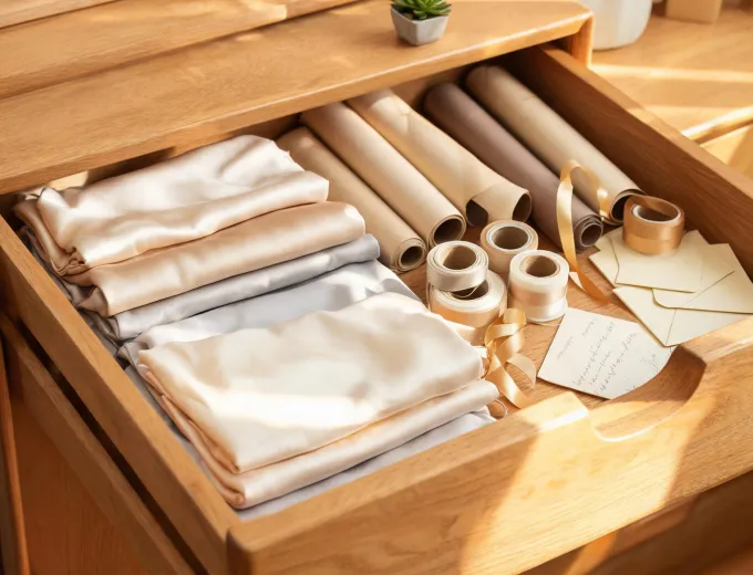 Gift drawer with silk pillowcase sets
